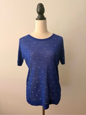 Kensie Royal Blue Short-Sleeve Knit Top with Small Dots